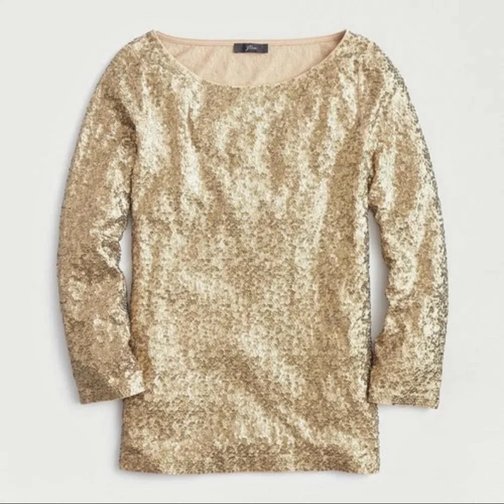 J.Crew Gold Sequin Drapey Boatneck Top